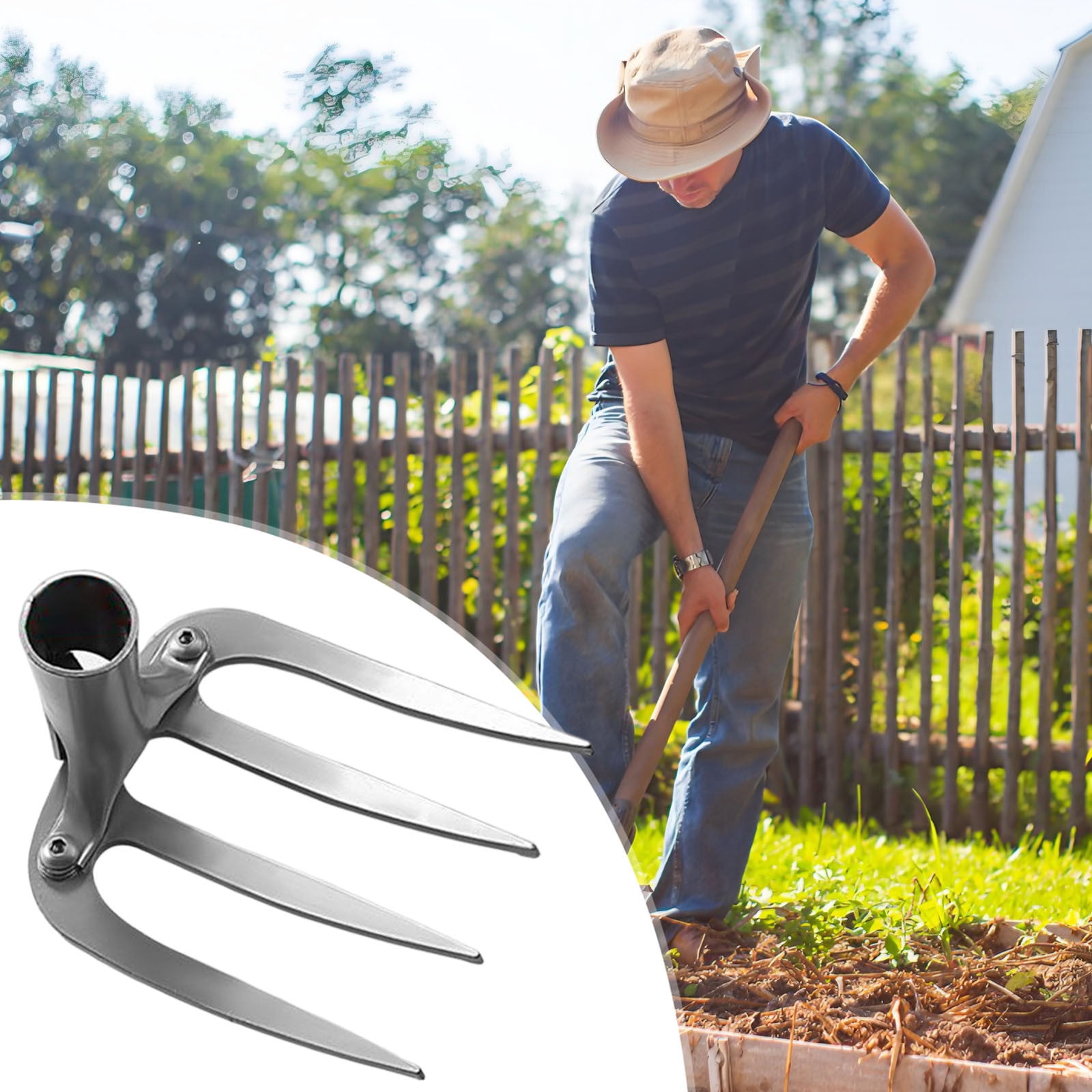 Steel 4-Tine Garden Cultivator Rake – All-Iron Thickened Tiller for Soil Loosening and Weeding(A)