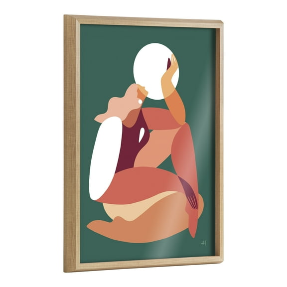 Kate and Laurel Blake How the Sun Loves the Moon Framed Printed Glass Wall Art by Maggie Stephenson, 18x24 Natural, Bright Female Figure Abstract Wall Décor