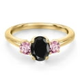thumbnail image 3 of Gem Stone King 10K Yellow Gold Black Sapphire and Pink Lab Grown Diamond Engagement Ring for Women | 1.46 Cttw | Oval 7X5MM | Gemstone September Birthstone | Size 8, 3 of 6