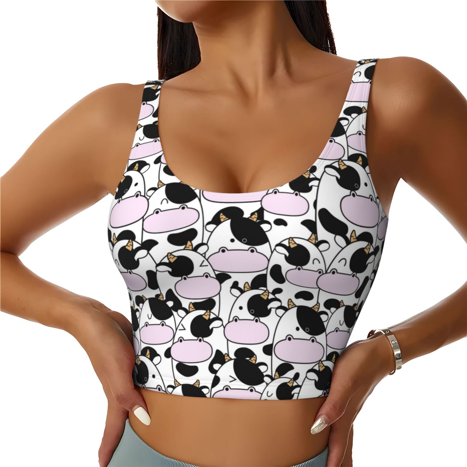 Saiise Cute Animal with Cow Print Sports Bras for Women,Racerback