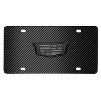 iPick Image for Cadillac 3D Crest Logo in Gunmetal Dark Gray on Black Carbon Fiber Pattern Stainless Steel License Plate, Official Licensed