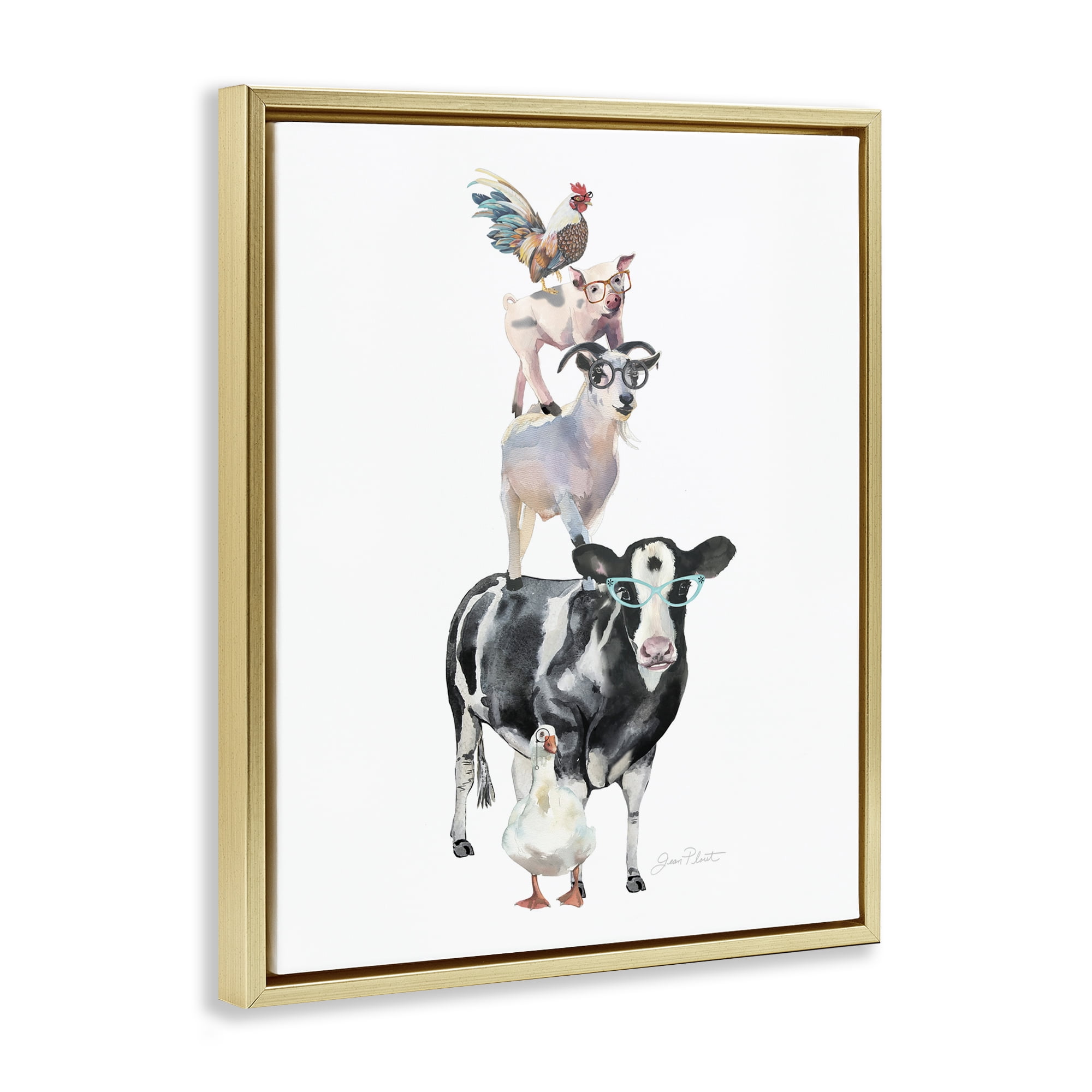 Farm Animal Family Gold Framed Floater Canvas Wall Art, design by Jean Plout