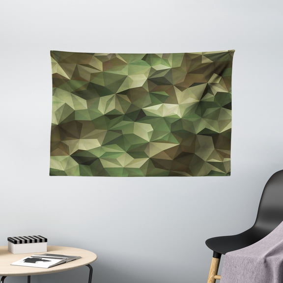 Sage Tapestry, Geometric Fractal Shapes Triangles Army Military Camo Inspired Form with Poly Effect, Wall Hanging for Bedroom Living Room Dorm Decor, 60W X 40L Inches, Brown Green, by Ambesonne