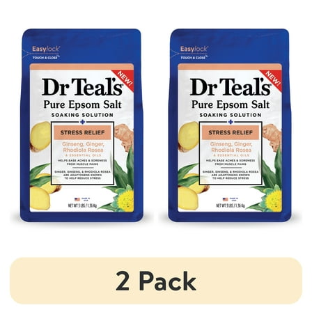 (2 pack) Dr Teal's Epsom Salt Magnesium Soak, Stress Relief with Ginseng & Ginger, 3 lbs
