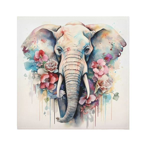 JSTEL Elephant Flowers Cloth Napkins Set of 1, 20x20 Inch Washable and Reusable Napkin for Decoupage Dinner Party Everyday Use