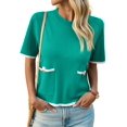 thumbnail image 3 of Color Block Women Short Sleeved Casual Knit Sweater with Pocket, 3 of 6
