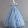 thumbnail image 3 of WMQPNNS Flower Girls Dress Sparkle Tutu Dress Girls Dresses Cold Shoulder Long A Line Wedding Party Ball Gown Girl Clothes, Dress for Age 9-10 Years, Light Blue, 3 of 5
