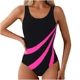 thumbnail image 2 of BLTIBY 2025 Womens Swimsuits Solid Color Slim Tummy Control Round Neck Backless Swimsuit Bikini Bathing Suit Fashion One-Piece Swimwear Black XL, 2 of 5