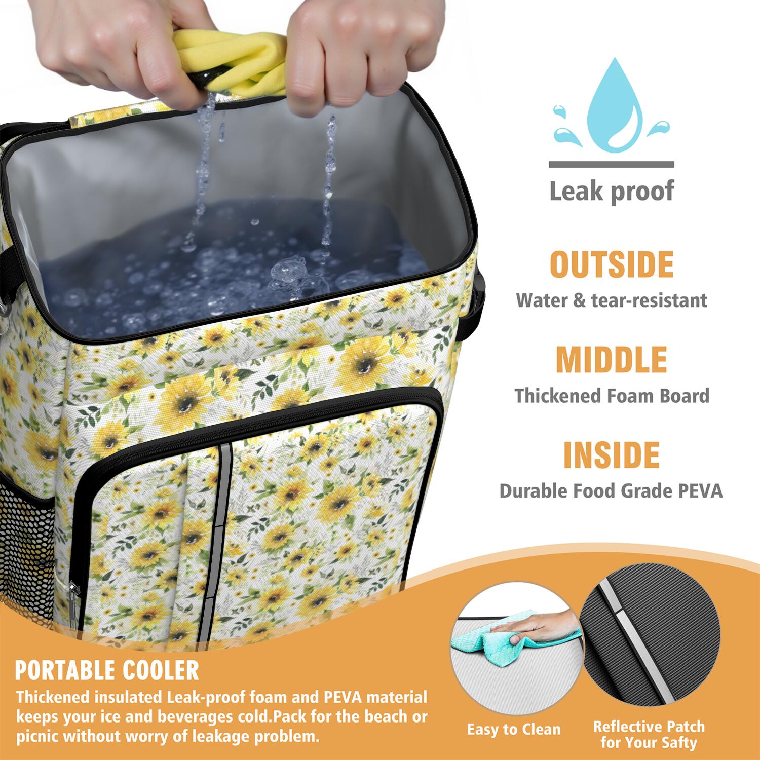 Travel Cooler Bag - White Sunflower Camping Beer Cooler Backpack with Bottle Opener- Waterproof Insulated Picnic Backpacks - Cooler Bag for Beach
