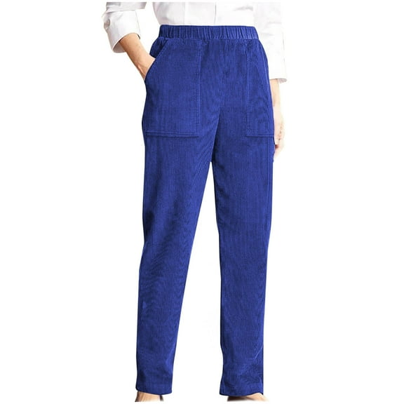 Bovxnpu Corduroy Pants for Women Straight Leg Pants Womens Straight Pants Elastic Waist With Pockets Pull On Casual Trousers Soft Comfy