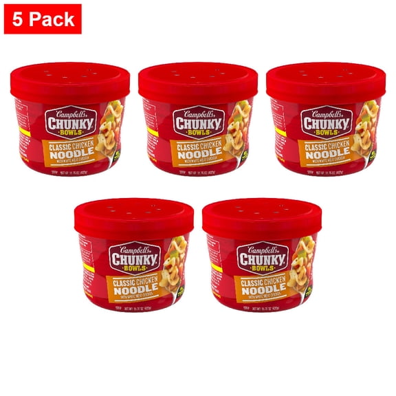 Campbells Chunky Soup Classic Chicken Noodle Soup Microwavable Bowl 15.25 oz - 5 Pack