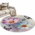 thumbnail image 2 of Round Area Rug 4ft,Vintage White Pink Flowers Washable Carpet Non-Slip Runner Accent Rugs Indoor Floor Mat for Bedroom Living Room Decor,Country Butterflies Floral Art, 2 of 9