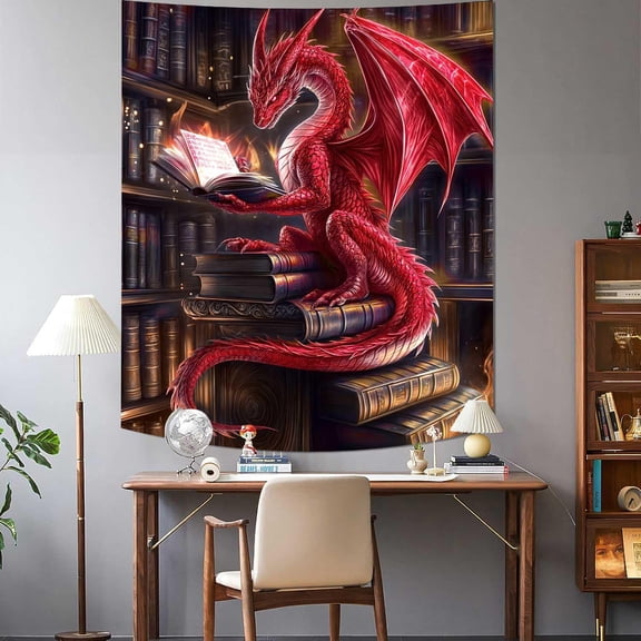 Funny Dragon Tapestry, Fantasy Animal Red Dragon Tapestry Wall Hanging for Men Boys Bedroom, Gothic Tapestries Poster Blanket College Dorm Home Decor