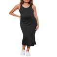 thumbnail image 2 of Robe Femme Enceinte Couleur Unie Sans Manches Robe en Tricot Col Ras du Cou Ajustée Midi Robe Débardeur Robe d'Été Décontractée Robe de Maternité, 2 of 7