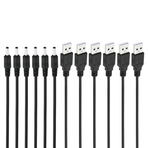 Uxcell USB 2.0 A Type to DC 3.5x1.35mm Barrel Jack Power Cable, 6pcs Wire Adapter Connector Cord, Black