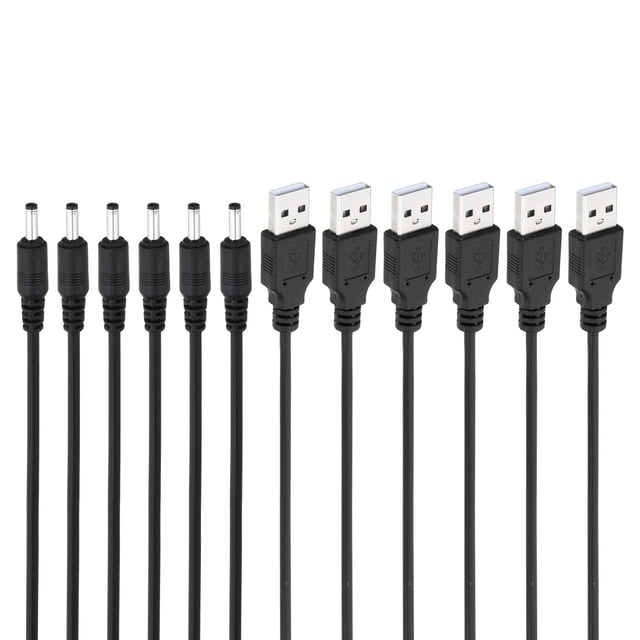 Cable de alimentación Uxcell USB 2.0 tipo A a conector de barril DC 3.5x1.35mm, 6 piezas de adaptador de cable, negro