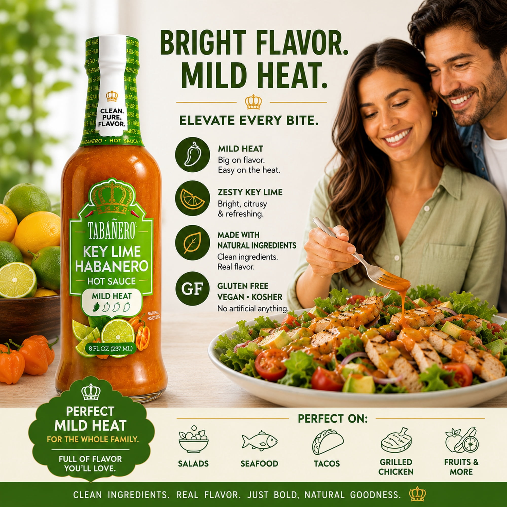 (2 pack) Tabanero Key Lime Habanero Hot Sauce, Citrusy, Mild Heat, 8 oz