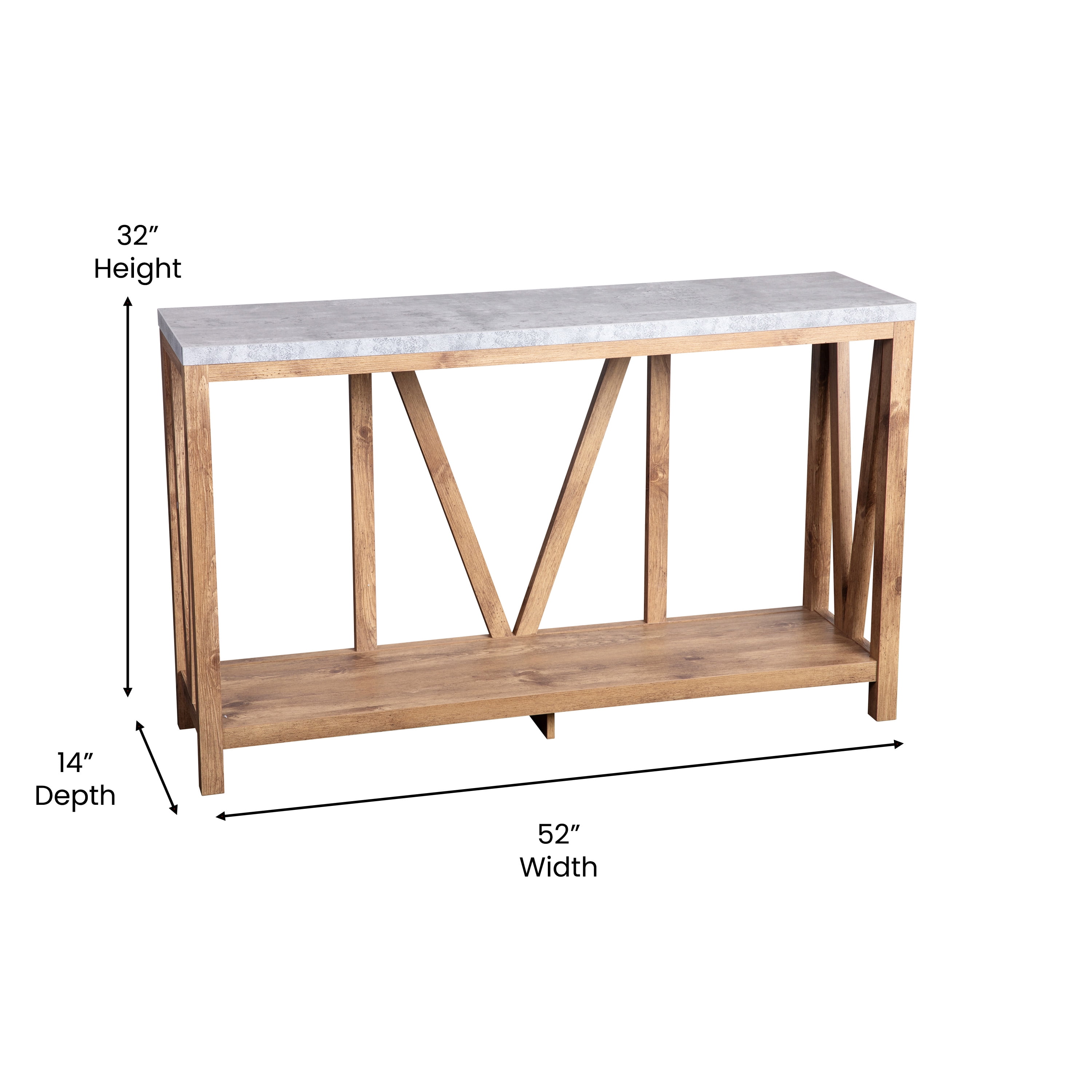 Emma + Oliver Modern Farmhouse Entryway Console Accent Table in Warm Oak with Faux Concrete Finished Wood Top