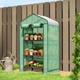 thumbnail image 2 of Outsunny Mini Greenhouse with Mesh Roof, 3-Tier Portable Plant Shelves, UV Resistant PE Cover & Steel Frame, 27.6" x 19.7" x 50" Small Outdoor Garden Greenhouse, Green, 2 of 8