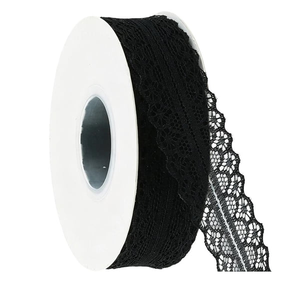 OADUKQ Lace Ribbon Roll, Scallop Edge Lace Trim, Diy Sewing Bouquet Wrapping and Wedding Decor Lace Trim, Black, 590.55 X 1.18 in