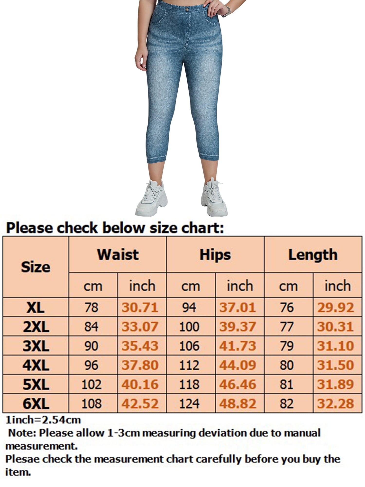 Avamo Ladies Plus Size Leggings High Waist Fake Jeans Tummy