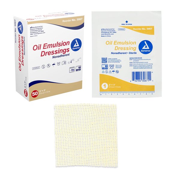 Dynarex Pansements à l'Émulsion à l'Huile, Soins des Plaies, Absorbants, Vinaigrette en Gaze Tricotée Stérile 3” x 3” avec Mélange d'Émulsion de Vaseline et d'Huile de Tournesol, 1 Boîte de 50 Pansements à l'Émulsion à l'Huile
