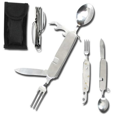Comp Fork - 4-in-1 Multi-function Stainless Steel Camping Cutlery Set, including Camp Spoon, Fork, Knife & Bottle/Can Opener