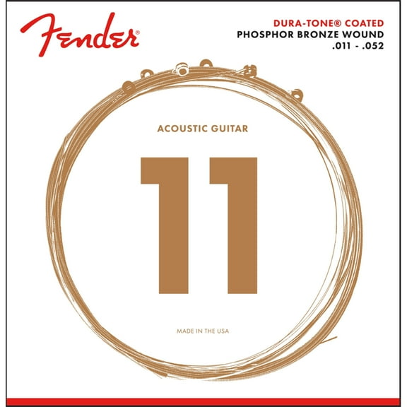 Fender Dura Tone Coated Phosphor Bronze Acoustic Guitar Strings Cust Light 11-52