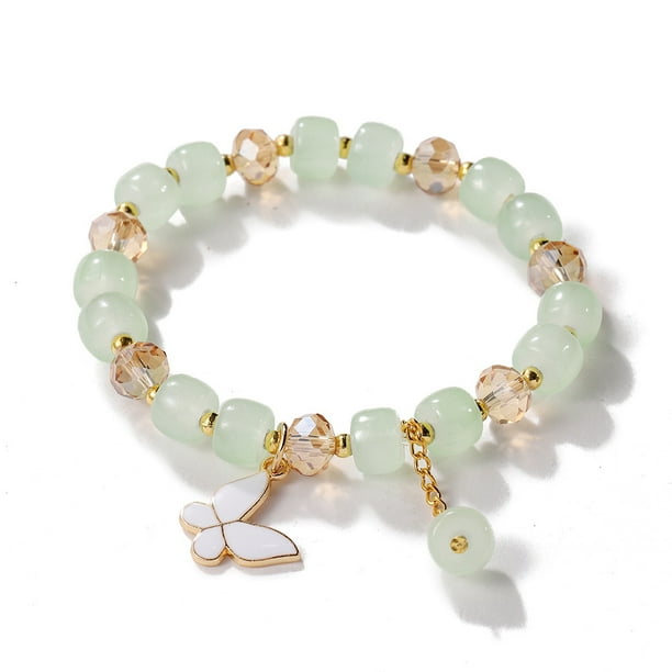 Nvzi Pulsera de mariposa de imitación de jade con forma de palomitas de maíz y cristal de mariposa, pulsera de estilo chino para mujer, regalo, verde claro