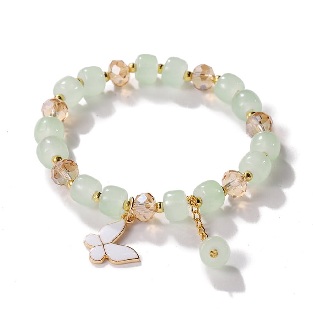 Nvzi Pulsera de mariposa de imitación de jade con forma de palomitas de maíz y cristal de mariposa, pulsera de estilo chino para mujer, regalo, verde claro