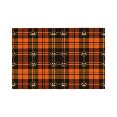 

Table Placemats Set of 4 - Halloween Tartan Plaid 12x18 In Faux Linen Double Heat Resistant Place Mats Cloth Indoor/Outdoor Placemats Washable Table Mats for Dining Kitchen Party