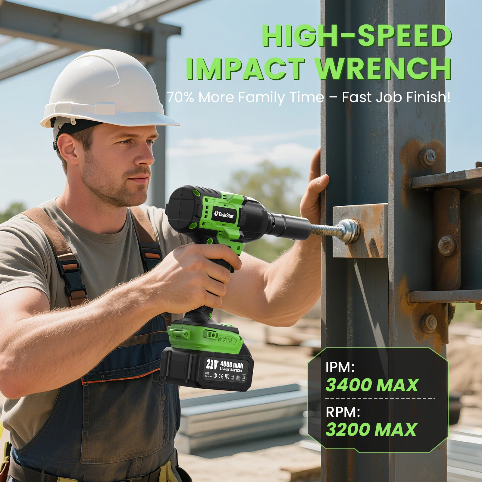 TaskStar 1300N·m (958ft-lbs) Cordless Brushless Impact Wrench 1/2" Kit, 2-Speed 0-3200RPM w/ 2x4.0Ah, Heavy Duty Electric Impact Gun for Automotive