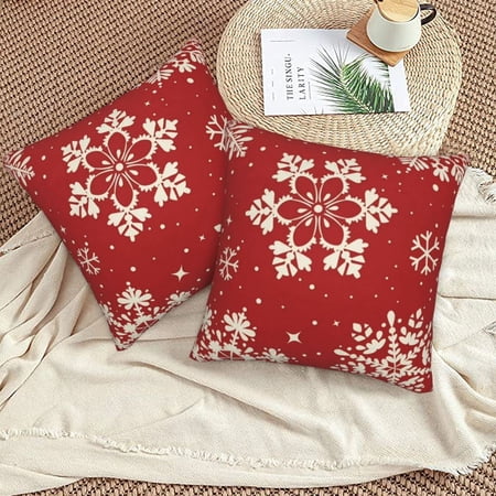 Aarocafa-Crimson Snowflake Short Plush Pillow Covers (2-Pack) | Cozy Core Holiday Decor | Cream Frosted Pattern Cushion Cases | Lounge-Worthy Sofa/Bed Accents for Festive -Size: 24x24in-Short Plush