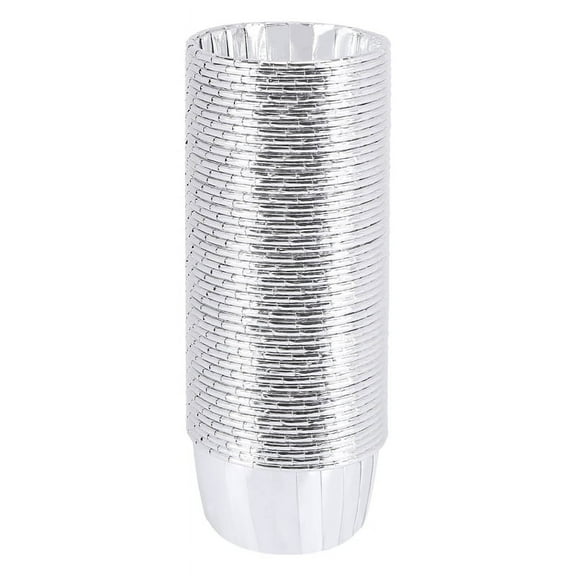 50Pcs Aluminum Foil Cupcake Cups Disposable Muffin Liners Baking Tip Pan Ramekin Holders Little Pudding Cups-Silver
