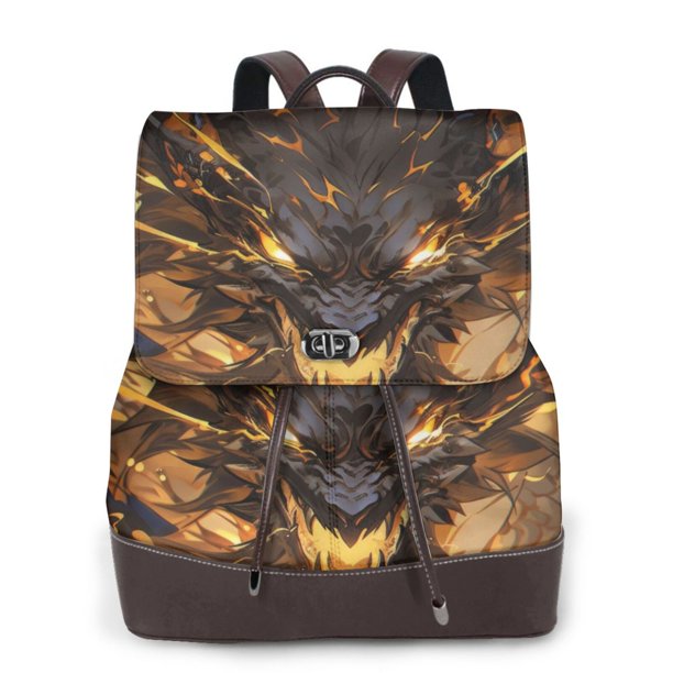 Balery Cool Black Gold Dragon Mochila de Cuero para Mujeres, Gran Capacidad, Bolsa de Viaje Multifuncional, Mochila de Cuero y Bolsa de Hombro para Mujeres