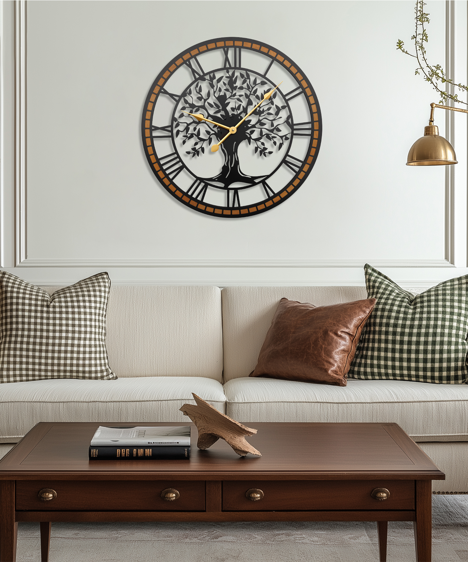 Wall Clock,24inch Large Wall Clock,Silent Tree of Life Wall Clocks for Living Room Decor,Non-Ticking Battery Operated Wall Clock with Wood Frame for Living Room, Kitchen, Bedroom, or Office Wall