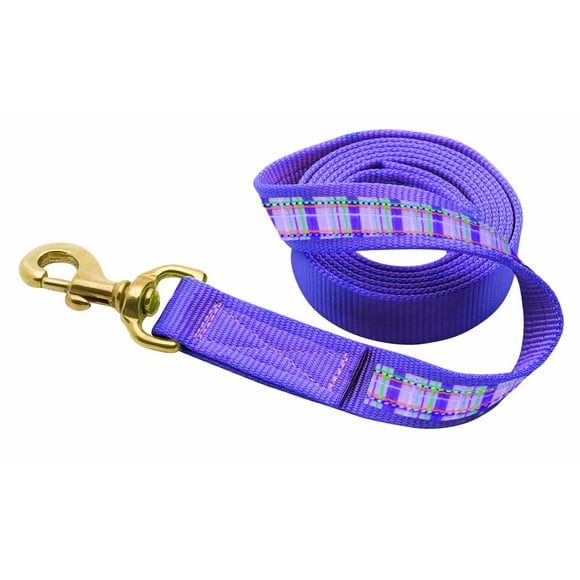 Perri's Leather Ribbon Lead with Snap, Lilac Lilac Plaid, 6-Feet