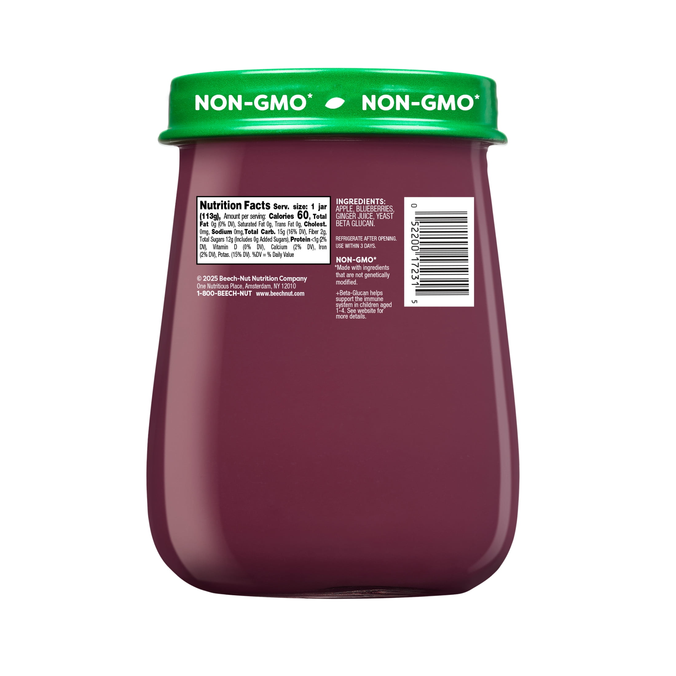 Beech-Nut Naturals Immune Support Stage 4 Baby Food, Apple Blueberry & Ginger, 4 oz Jar (10 Pack)