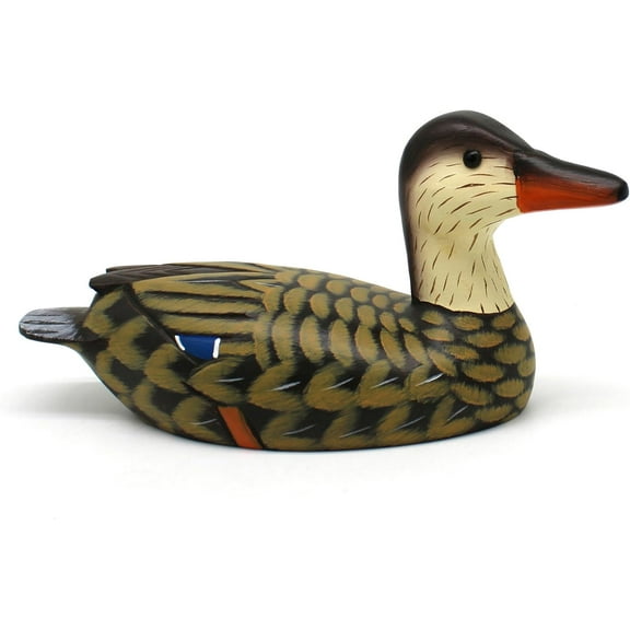 CVHOMEDECO. Primitives Hand Engraving and Painted Wood Duck Decor Farmhouse Figurine Mallard Decorative Accent, 10 Inch, Brown