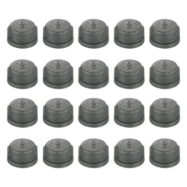 20 Pack 1/2" Round Head Steel Threaded Pipe Fitting Caps, Black