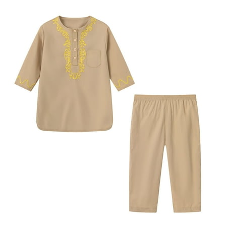 

KUNKASA Pullover Sets For Children Oversize Boys Long Sleeve Floral Embroidered Out Wear Solid Color Shirt Crewneck Outfit 4-5 Years