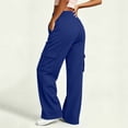 thumbnail image 7 of BRELIL Women's High Waisted Cargo Pants Wide Leg Loose Long Trousers with Pockets Solid Casual Streetwear Party Outfits, Blue XL, 7 of 7