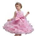 thumbnail image 2 of hengsof Girls Fashion Solid 3D Floral Bow Sleeveless Round Neck Mesh Dress for Wedding Party 3-10 Years Flower Girl Formal Gown, 2 of 5