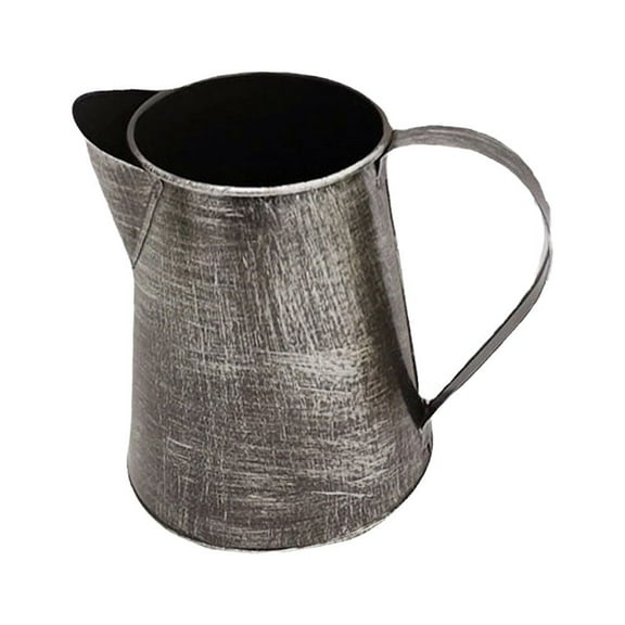 Qiysamall Watering Can Galvanized Finish Metal Vase Rustic Pitcher Primitive Jug Decorative Flower Holder Jug Rustic Home Wedding Silver