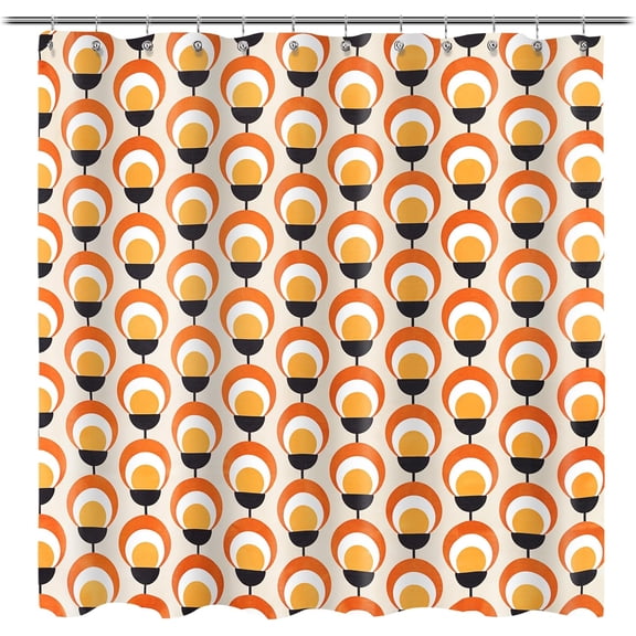 Mid Century Modern Textured Slubbed Fabric Shower Curtain, Organic Modern Geometric Shower Curtains for Bathroom Decoration, Boho Bulb Curtains, 72x72