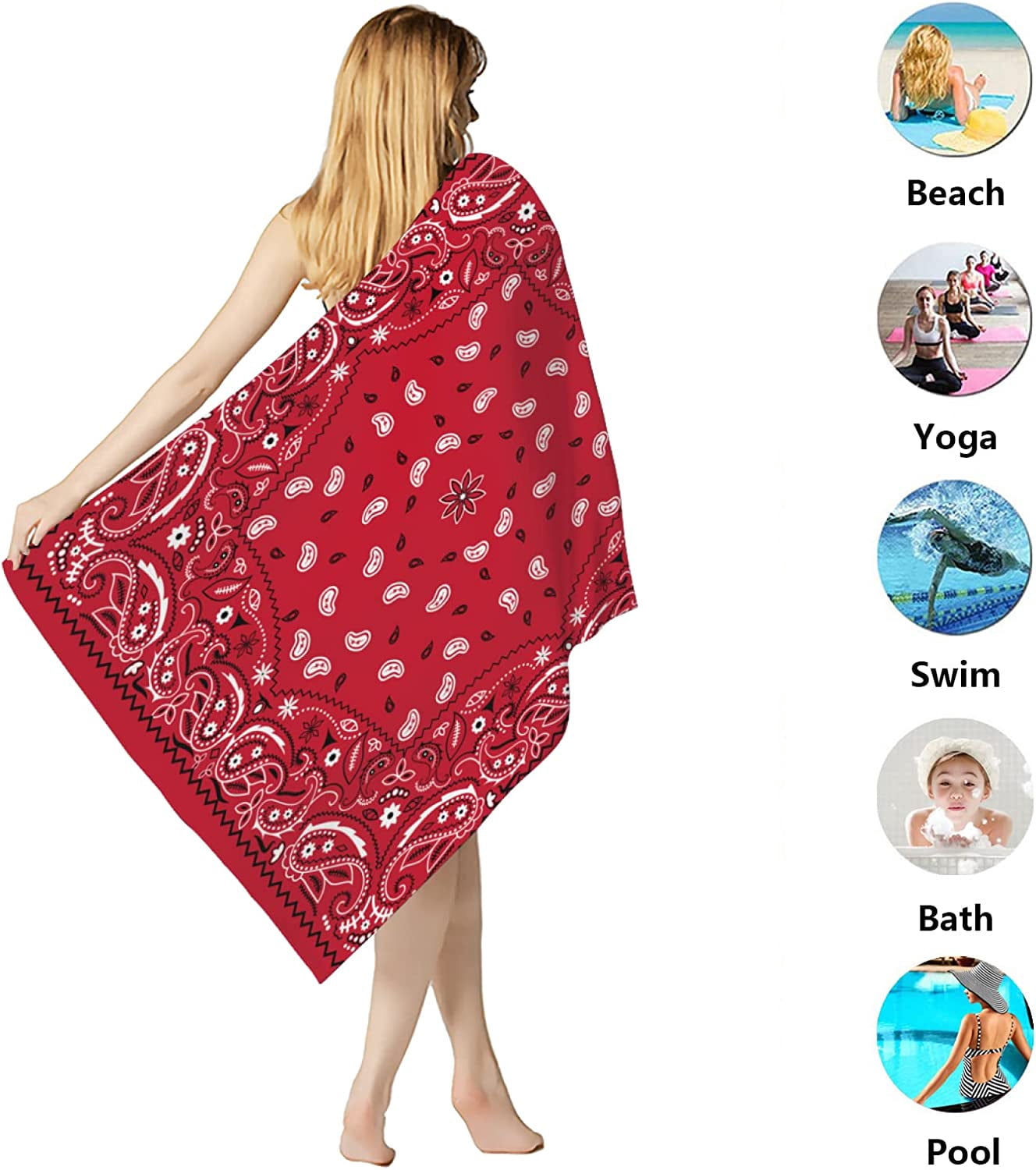 Paisley Red Bandana Sand Free Beach Towel Absorbent Bath Towel