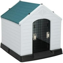 SAEWUD 28inch Plastic Dog House with Door, Durable Waterproof Pet Kennel for Small and Medium Dogs, Indoor Outdoor Use, All-Weather Shelter for Home and Yard