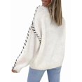 thumbnail image 3 of Females Oversized Sweaters Contrast Stitching Crewneck Sweater Cable Knit Pullover Jumper Pullovers White L, 3 of 8