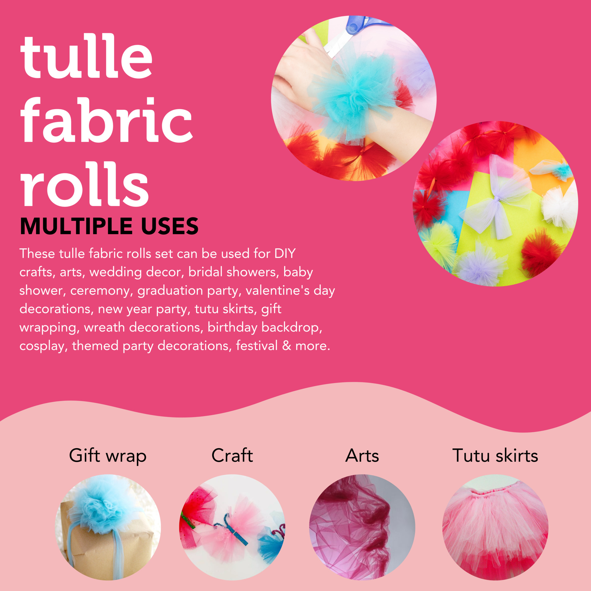 Incraftables Tulle Fabric 6 Colors Roll (25 Yards Per Roll). Decor Tulle  Ribbon for Gift Wrapping 