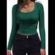thumbnail image 1 of Camisas de Larga con Cuello Redondo para Mujer, Blusas Informales de Punto Acanalado de Corte Ajustado, Camisetas Básicas de Trabajo para Verano y Otoño. Verde Oscuro L, 1 of 9